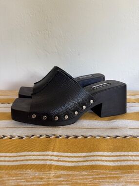 Topshop Black Studded Block Heel Mules